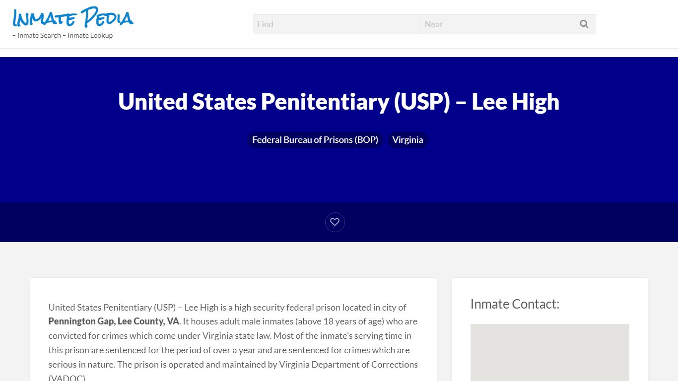 United States Penitentiary (USP) - Lee High - Inmate Search