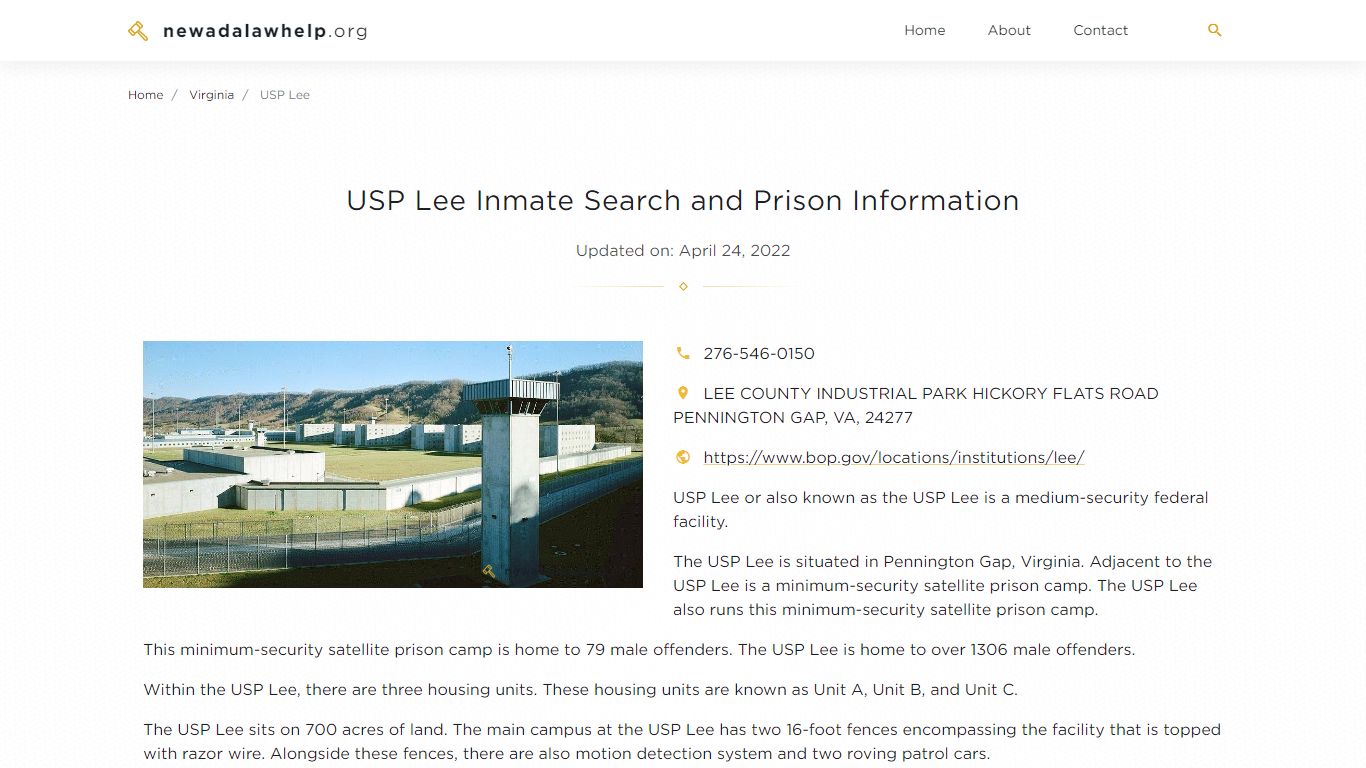 USP Lee Inmate Search, Visitation, Phone no. & Mailing ...